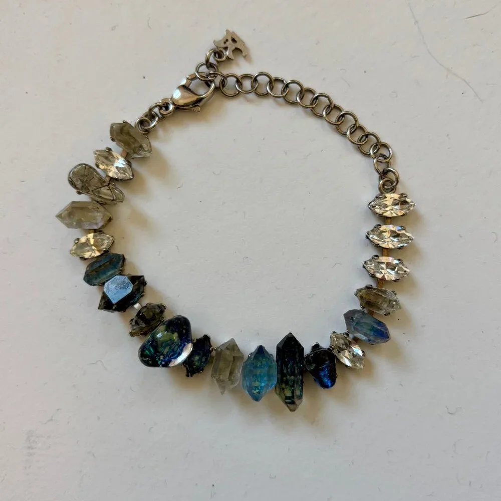 Labradorite, Quartz and Crystal Silver Tone Bracelet - DC Paris - Adjustable - Picture 2 of 5